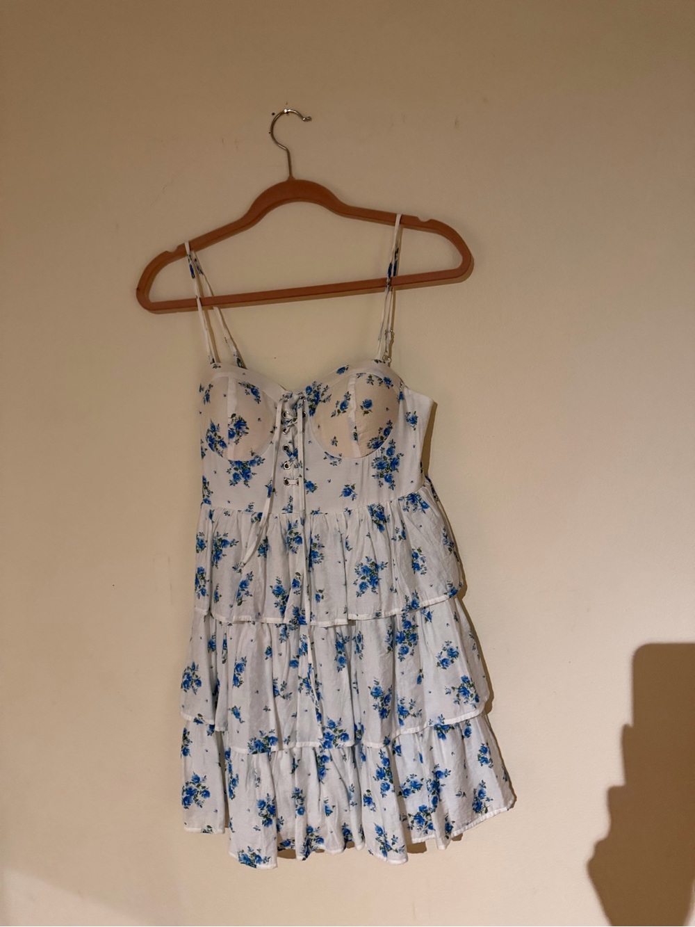 Altar'd State White Dress with Blue Floral Print